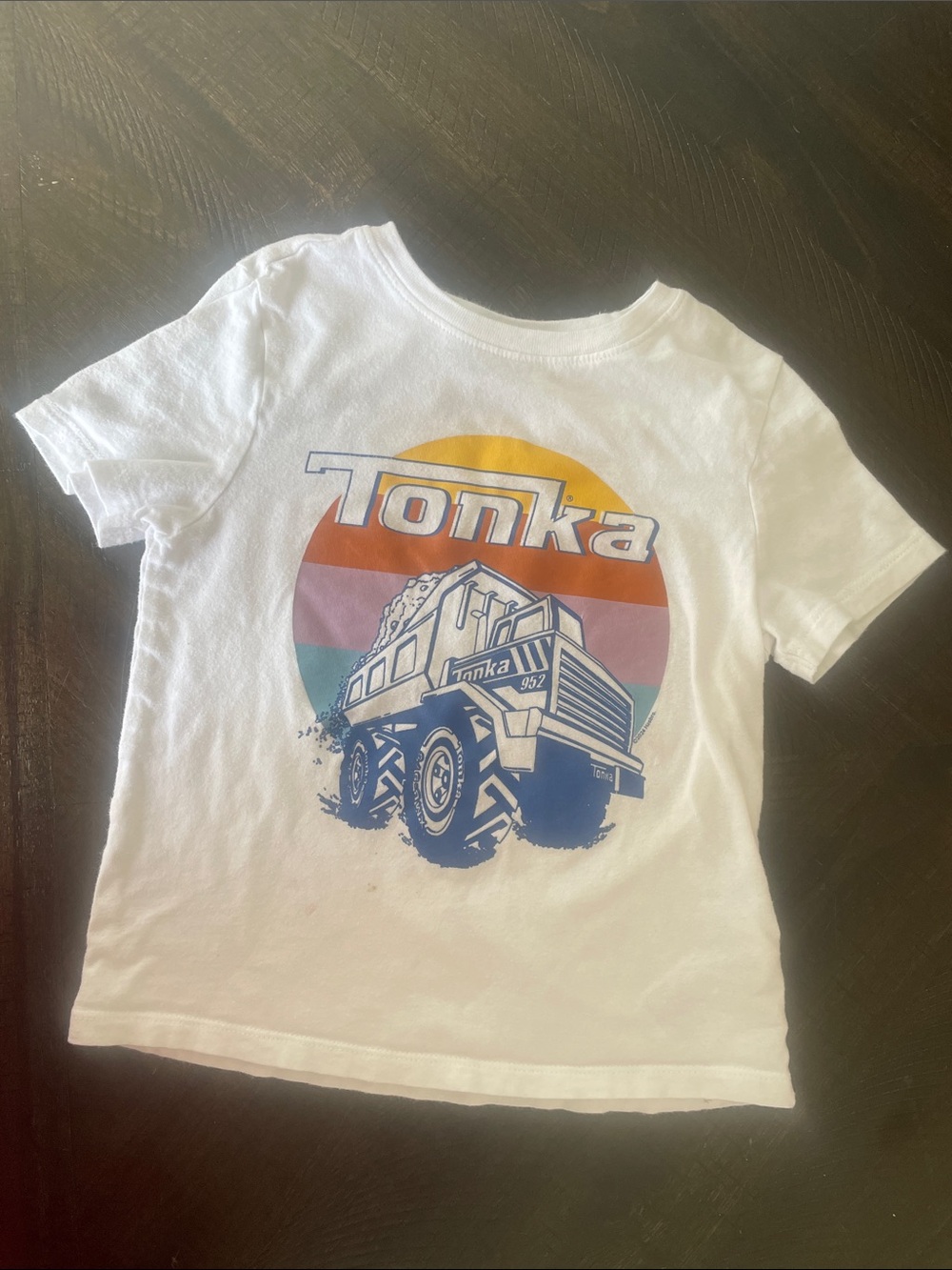 Old Navy White Tee with Tonka Dump Truck and Retro Stripes